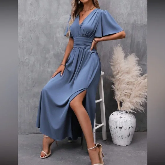 Boho butterfly sleeve slit thigh maxi dress